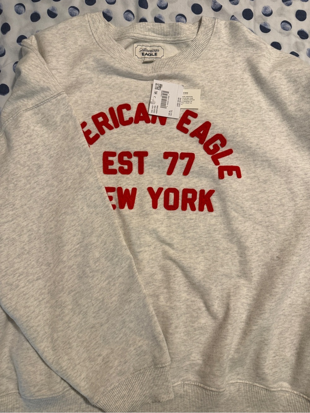 American Eagle Outfitters Heather Gray Women’s Crewneck Sweatshirt with Red Logo